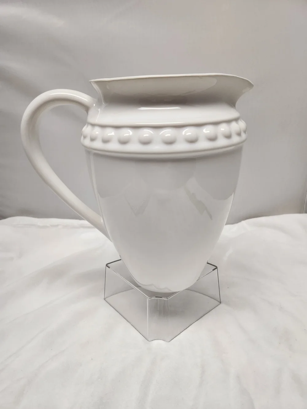 White Ceramic Beaded-Rim Pitcher by
